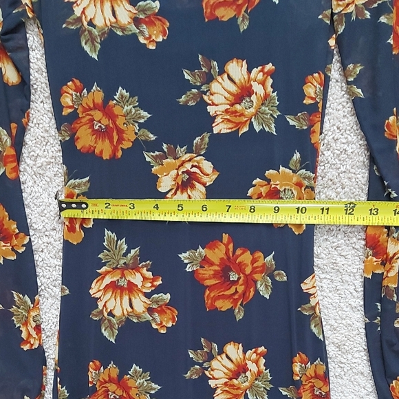 Mesh Orange Floral Long Sleeve Dress - Picture 7 of 10